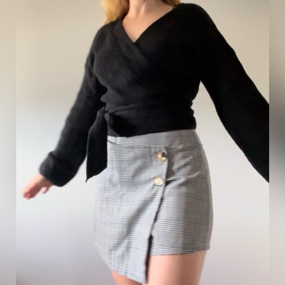 Black wrap-around long sleeve sweater